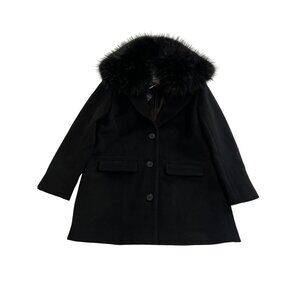 Self-Portrait Faux Fur Collar Coat in Black